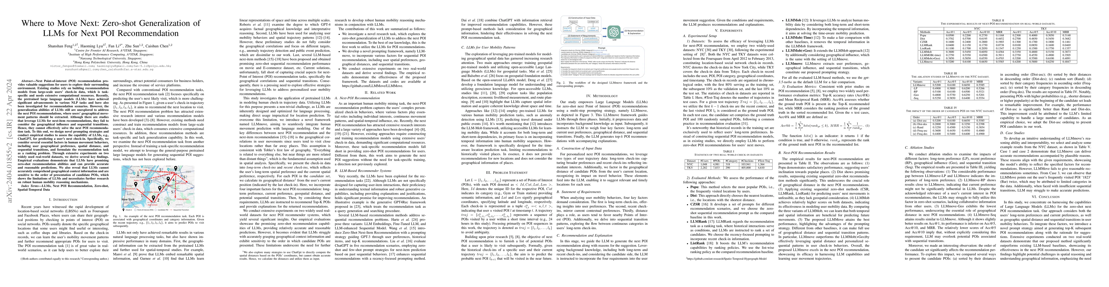Thumbnail for Where to Move Next: Zero-shot Generalization of LLMs for Next POI
  Recommendation
