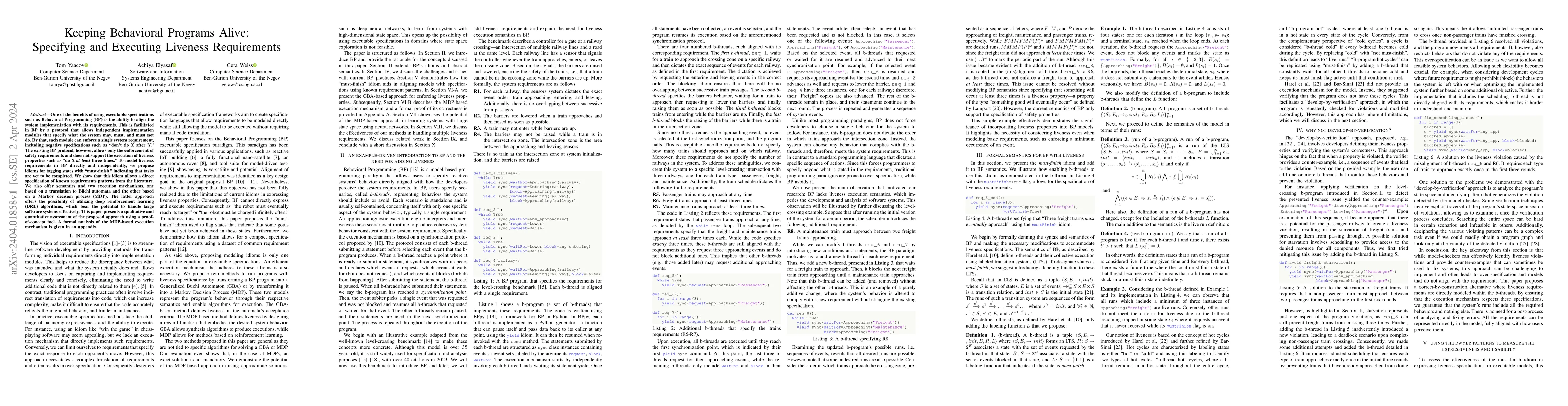 Thumbnail for Keeping Behavioral Programs Alive: Specifying and Executing Liveness
  Requirements