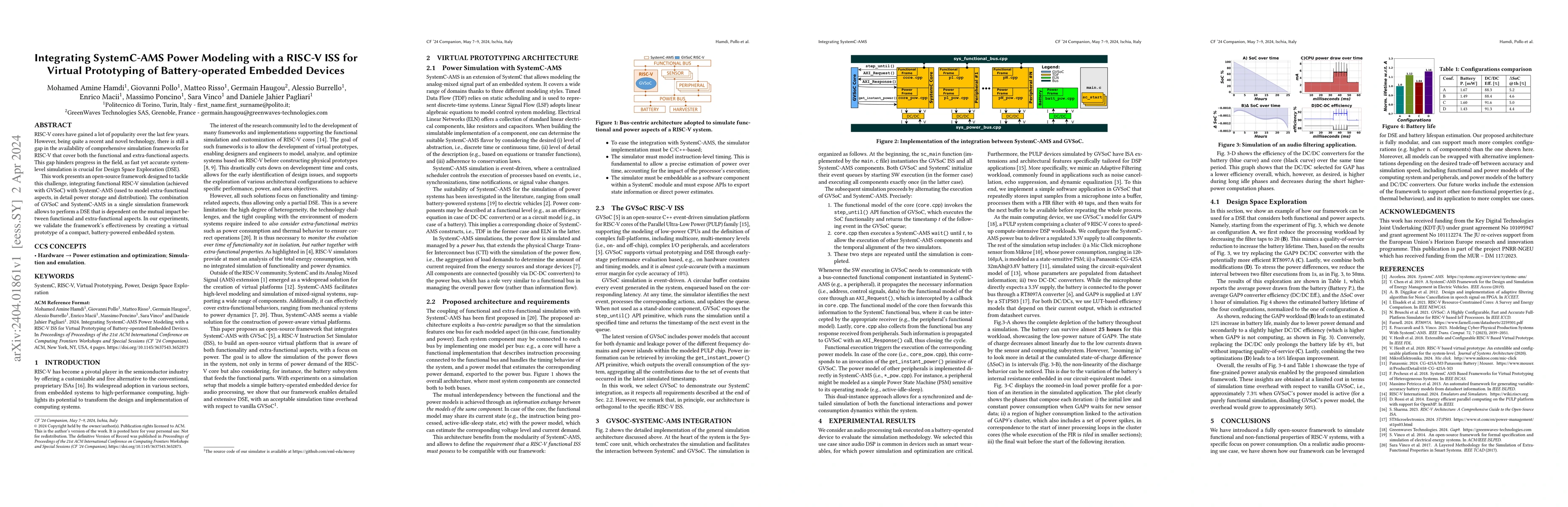Thumbnail for Integrating SystemC-AMS Power Modeling with a RISC-V ISS for Virtual
  Prototyping of Battery-operated Embedded Devices