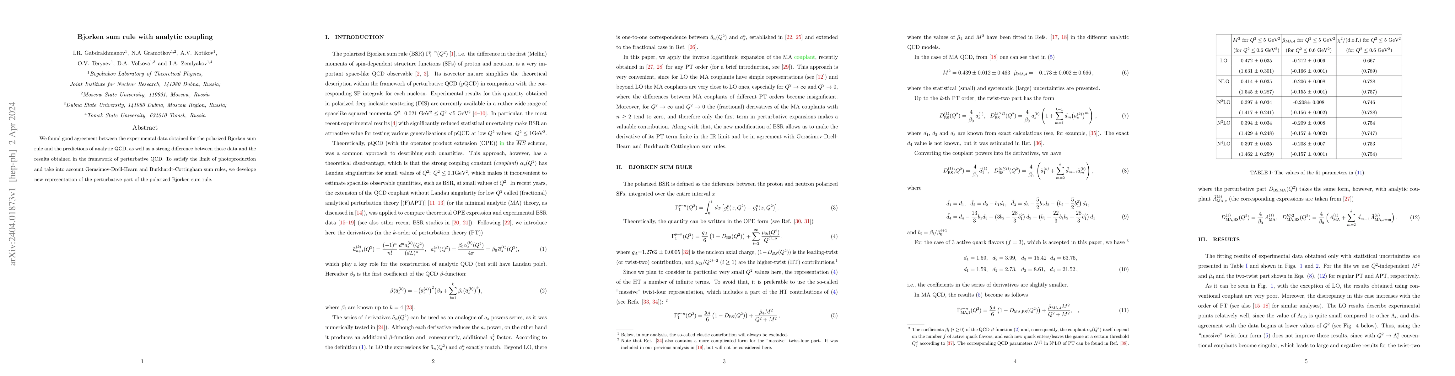 Thumbnail for Bjorken sum rule with analytic coupling