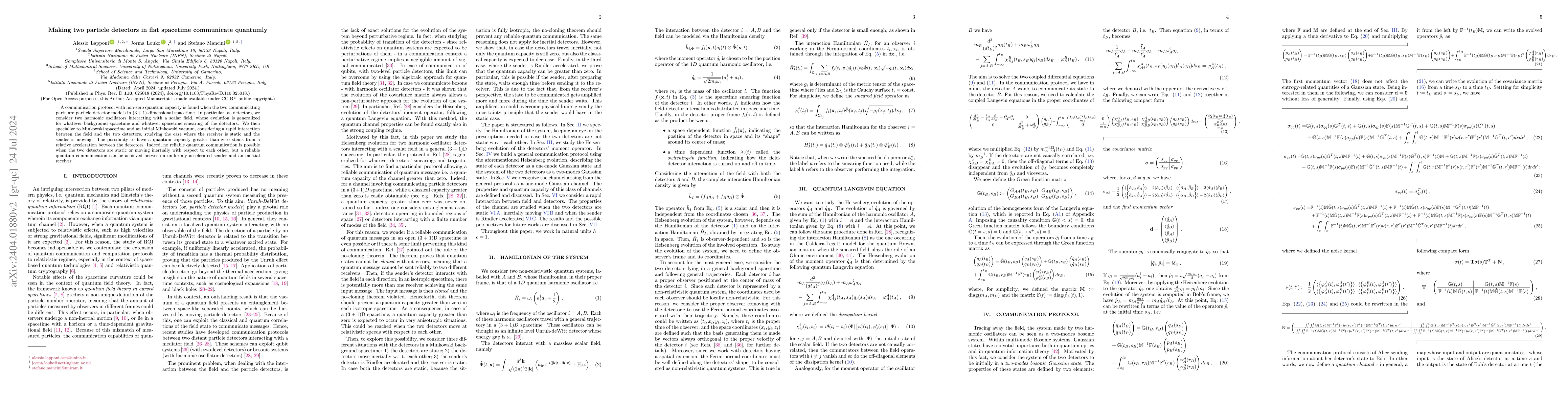 Thumbnail for Making two particle detectors in flat spacetime communicate quantumly