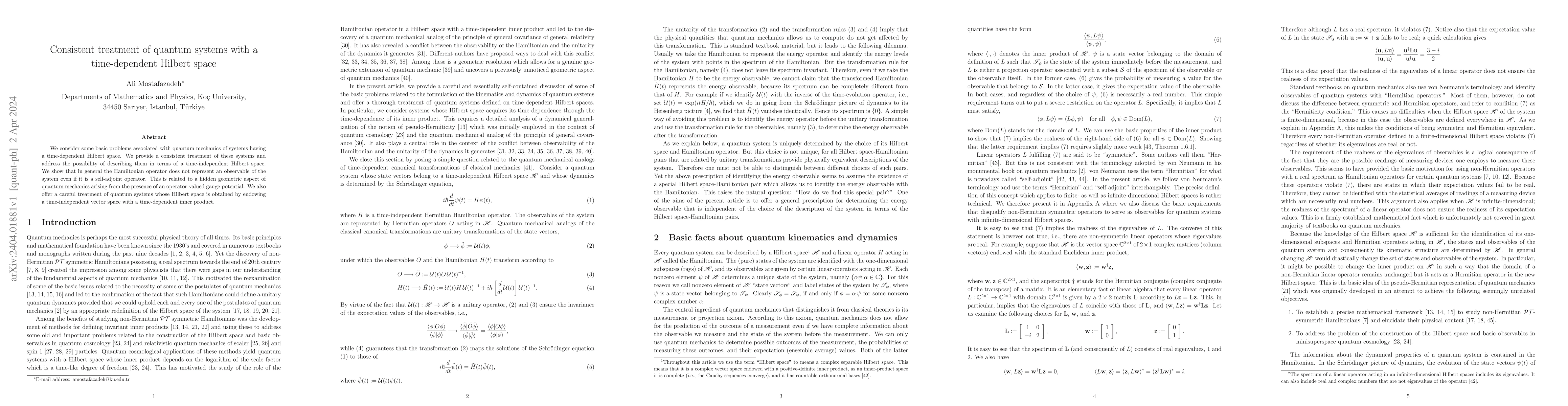Thumbnail for Consistent treatment of quantum systems with a time-dependent Hilbert
  space