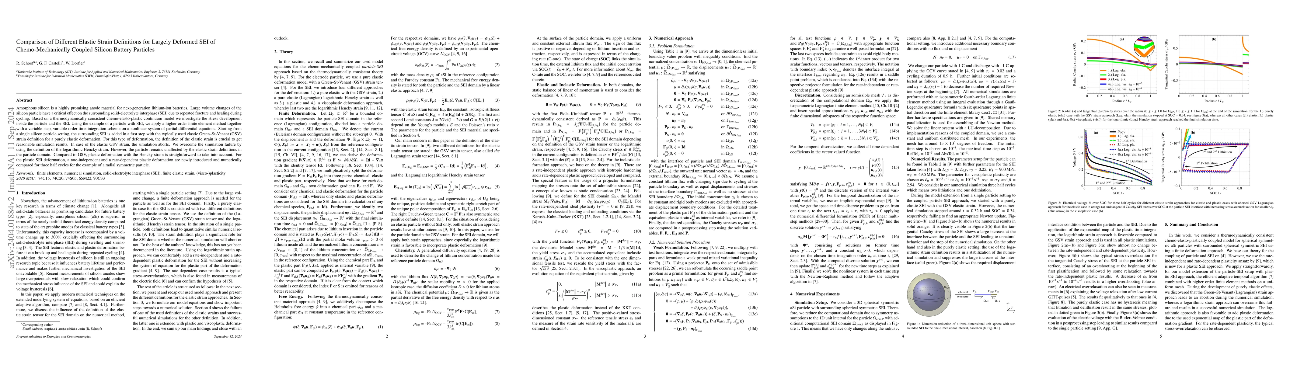 Thumbnail for Comparison of Different Elastic Strain Definitions for Largely Deformed
  SEI of Chemo-Mechanically Coupled Silicon Battery Particles
