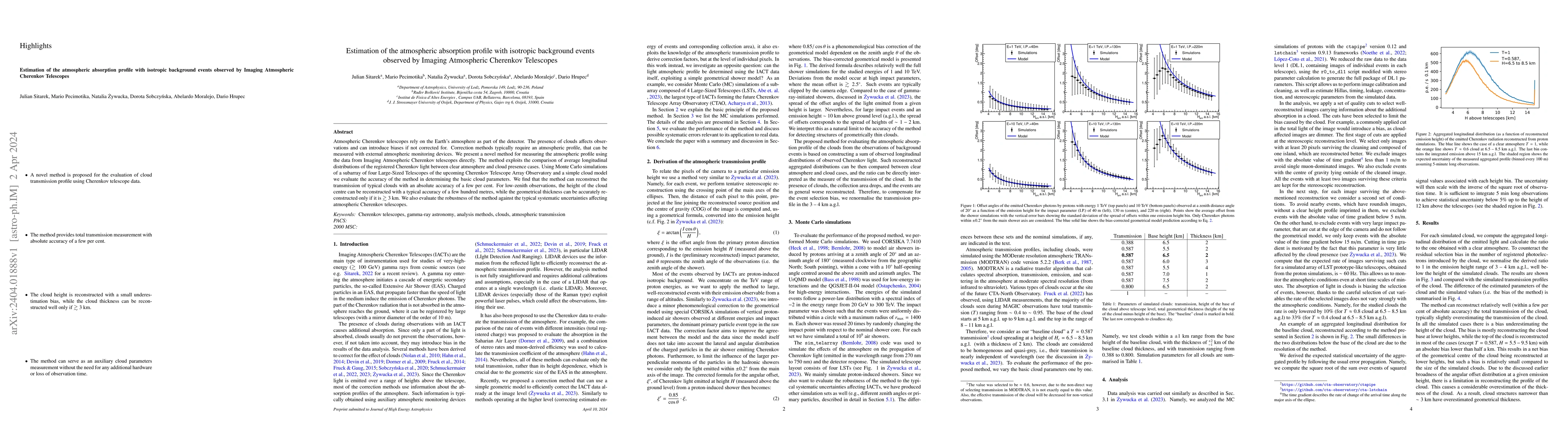 Thumbnail for Estimation of the atmospheric absorption profile with isotropic
  background events observed by Imaging Atmospheric Cherenkov Telescopes
