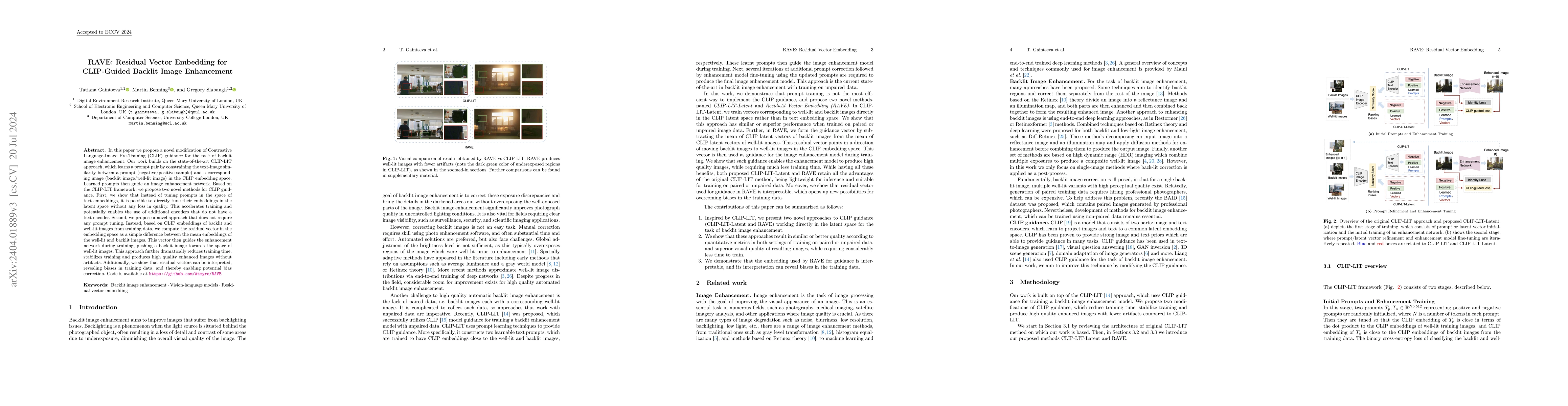 Thumbnail for RAVE: Residual Vector Embedding for CLIP-Guided Backlit Image
  Enhancement