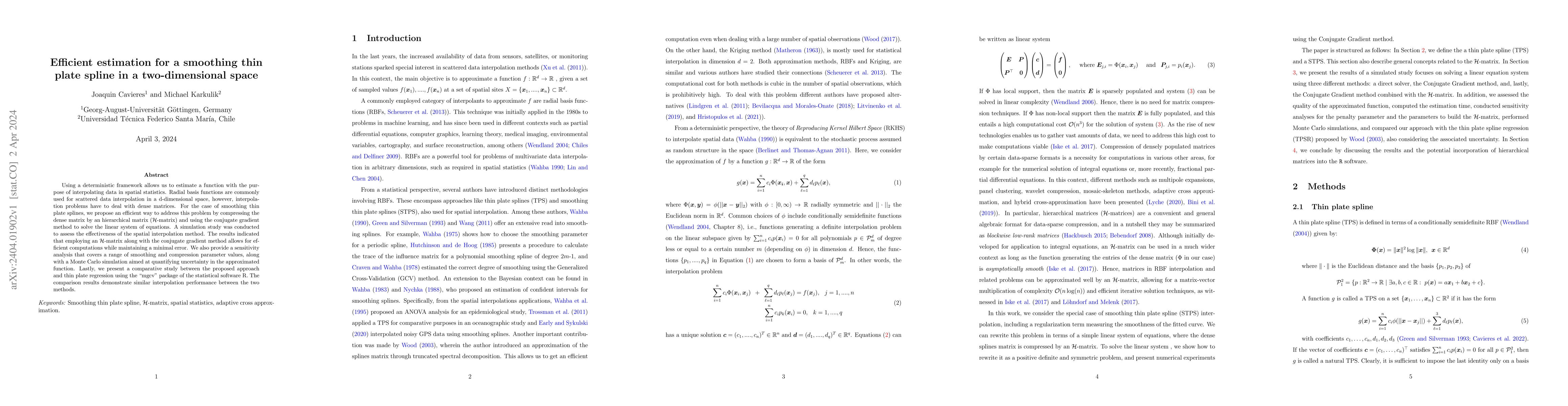 Thumbnail for Efficient estimation for a smoothing thin plate spline in a
  two-dimensional space