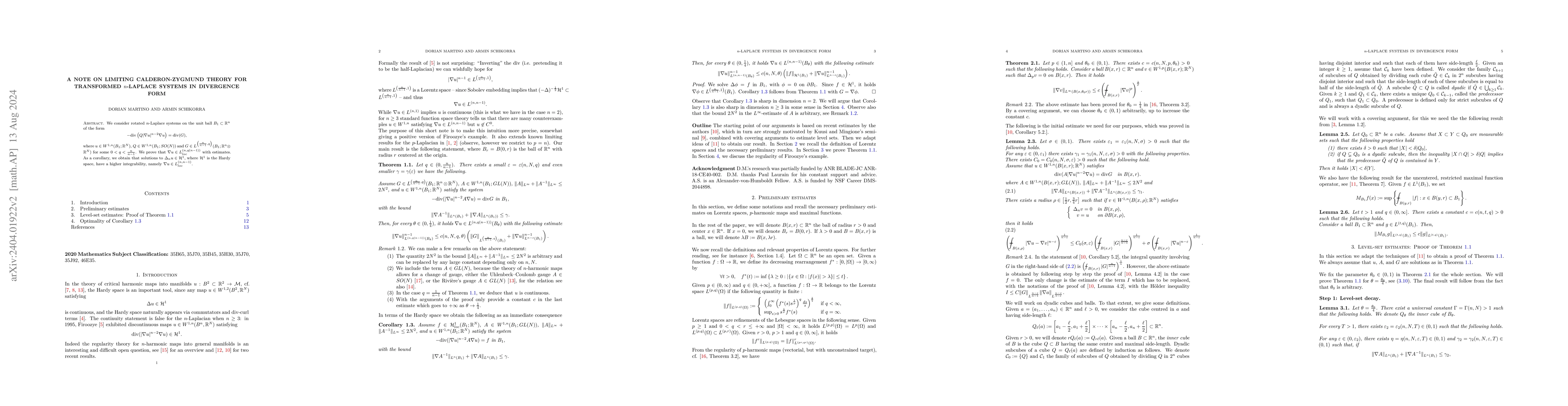 Thumbnail for A note on limiting Calderon-Zygmund theory for transformed $n$-Laplace
  systems in divergence form