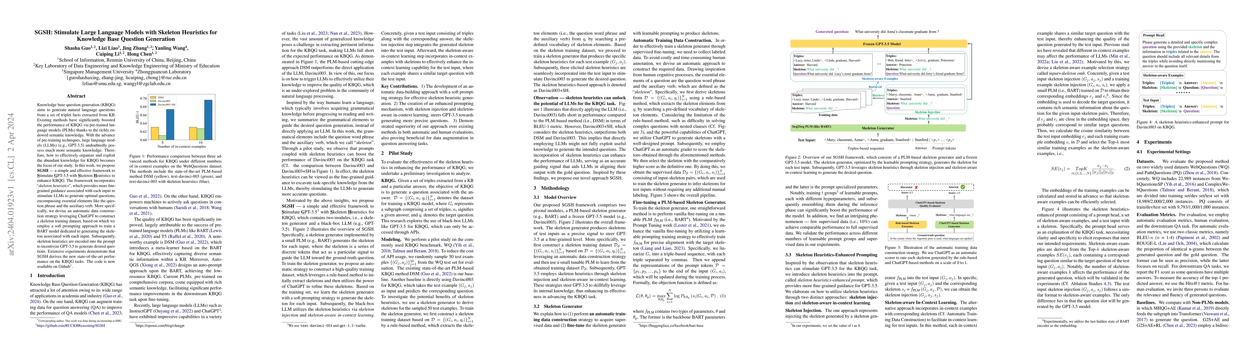 Thumbnail for SGSH: Stimulate Large Language Models with Skeleton Heuristics for
  Knowledge Base Question Generation