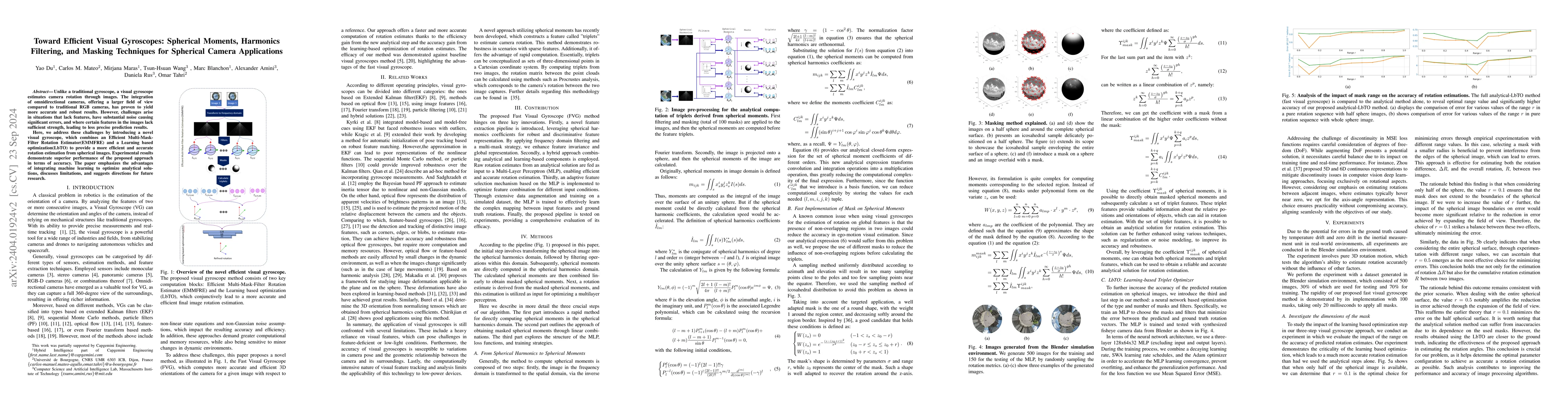 Thumbnail for Toward Efficient Visual Gyroscopes: Spherical Moments, Harmonics
  Filtering, and Masking Techniques for Spherical Camera Applications
