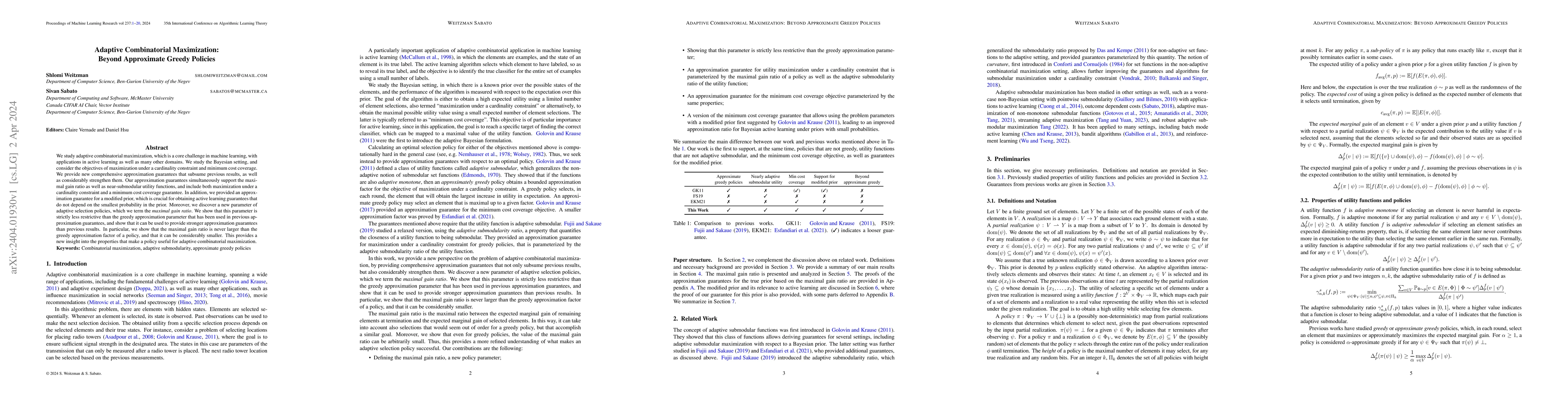 Thumbnail for Adaptive Combinatorial Maximization: Beyond Approximate Greedy Policies