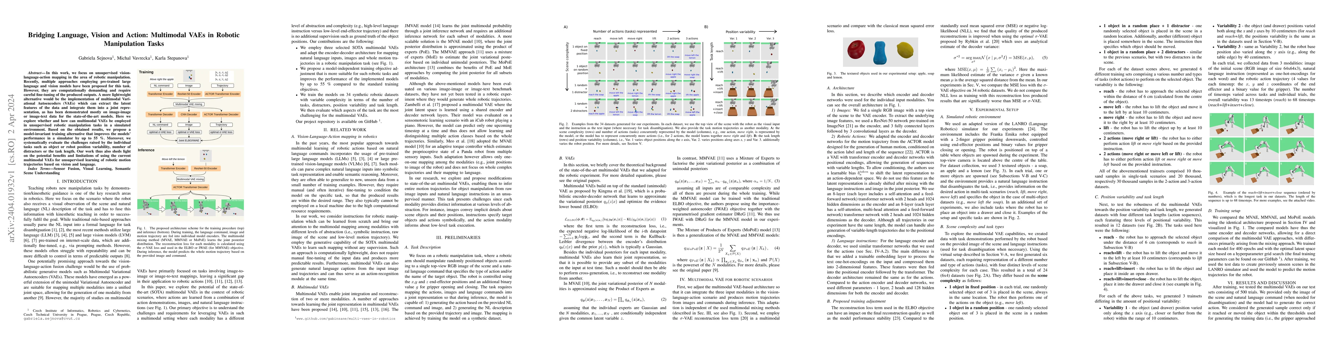 Thumbnail for Bridging Language, Vision and Action: Multimodal VAEs in Robotic
  Manipulation Tasks