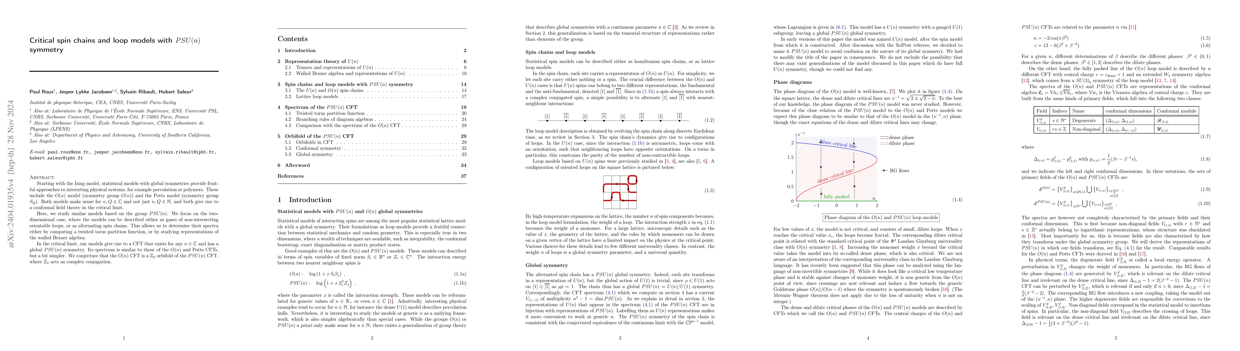 Thumbnail for Critical spin chains and loop models with $U(n)$ symmetry