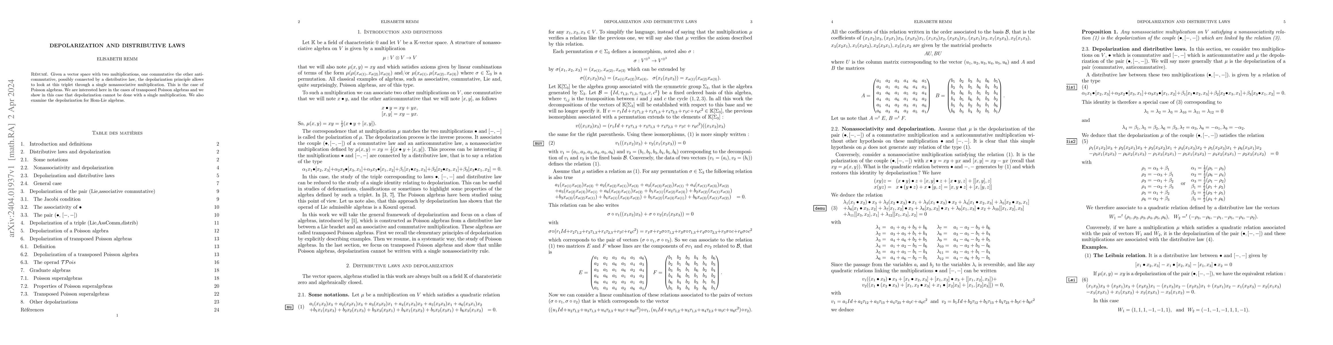 Thumbnail for Depolarization and distributive laws