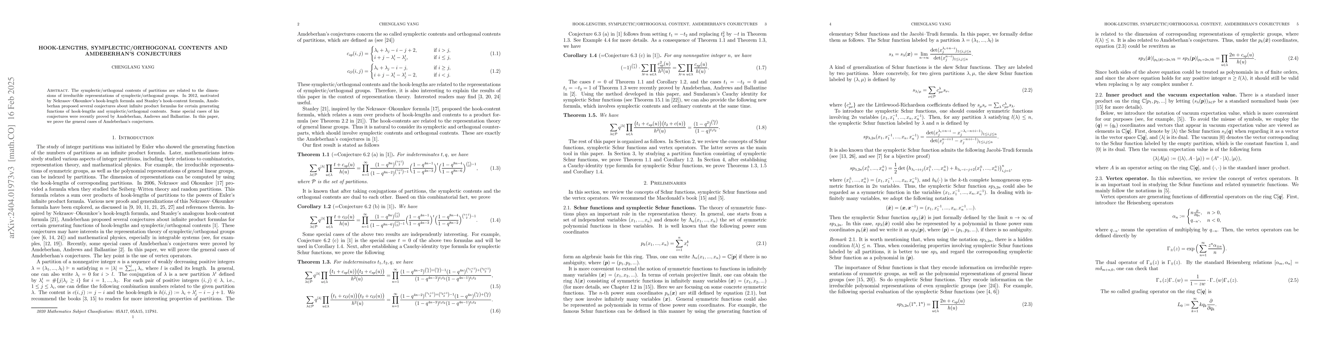 Thumbnail for Hook-Lengths, Symplectic/Orthogonal Contents and Amdeberhan's
  Conjectures