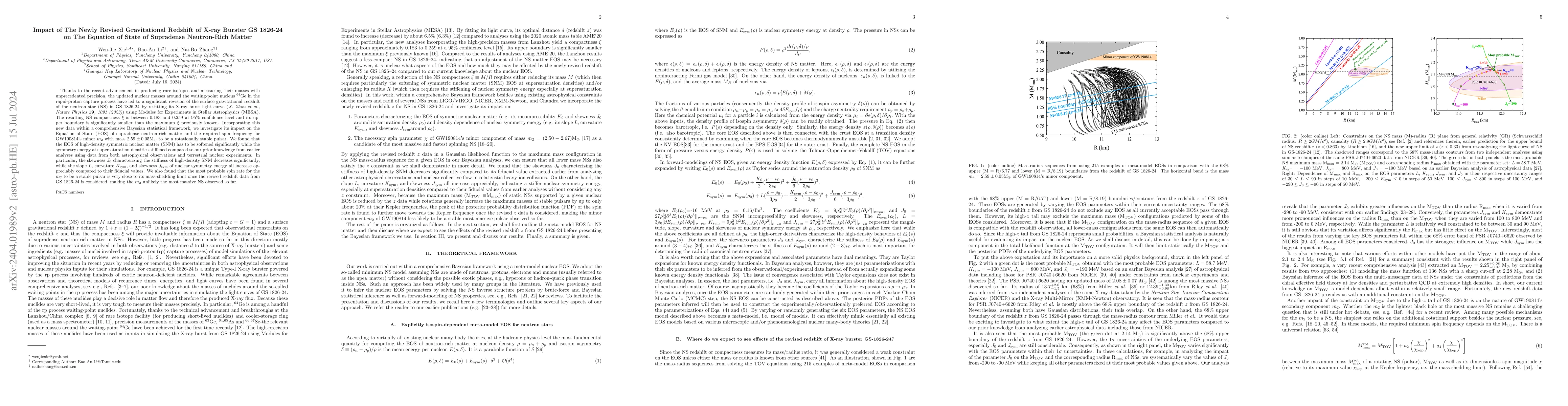 Thumbnail for Impact of The Newly Revised Gravitational Redshift of X-ray Burster GS
  1826-24 on The Equation of State of Supradense Neutron-Rich Matter
