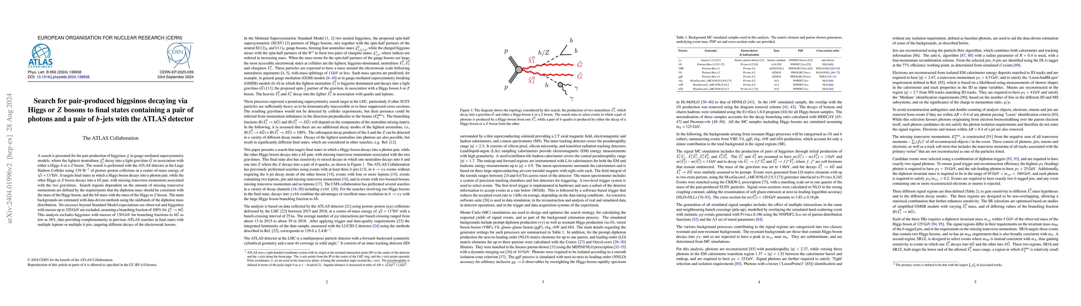 Thumbnail for Search for pair-produced higgsinos decaying via Higgs or $Z$ bosons to
  final states containing a pair of photons and a pair of $b$-jets with the
  ATLAS detector