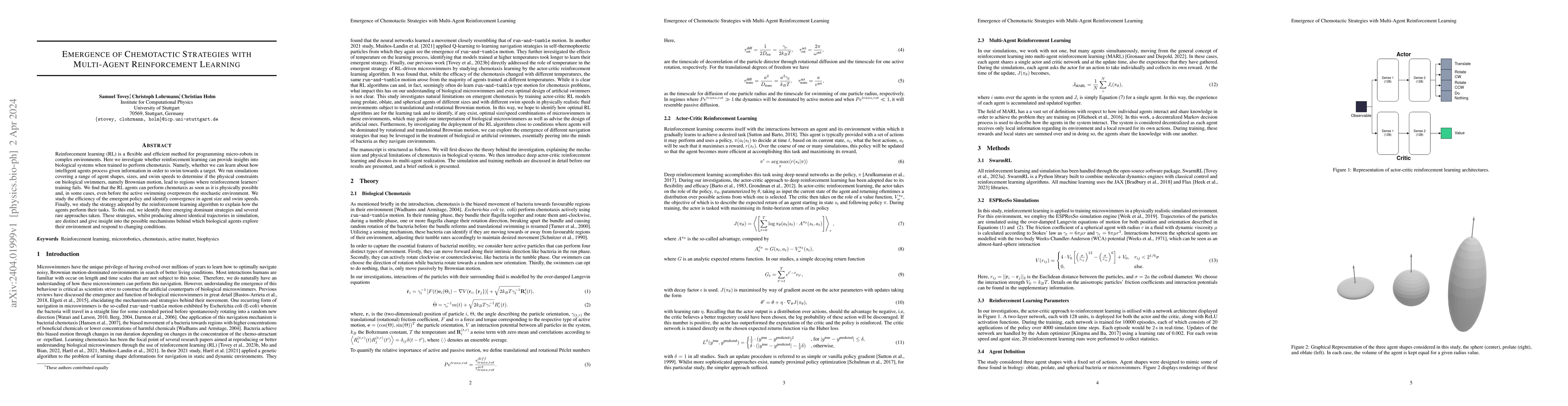 Thumbnail for Emergence of Chemotactic Strategies with Multi-Agent Reinforcement
  Learning