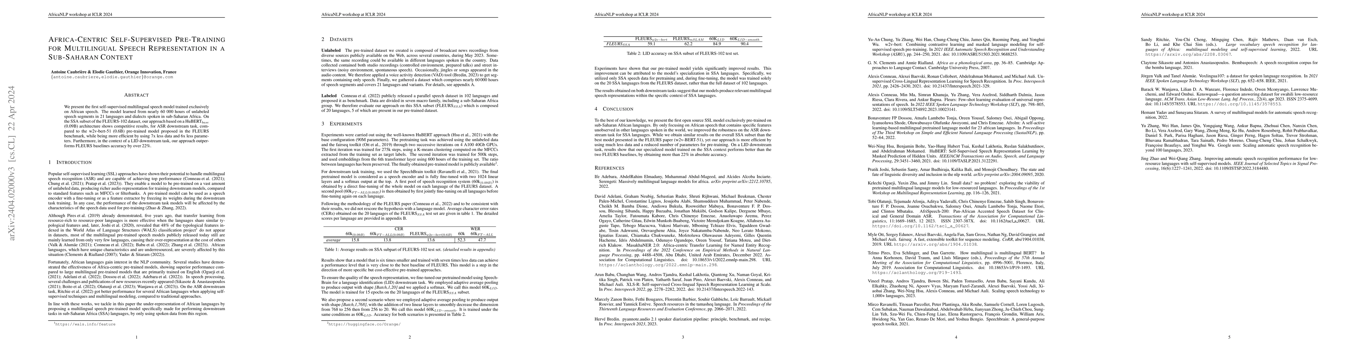 Thumbnail for Africa-Centric Self-Supervised Pre-Training for Multilingual Speech
  Representation in a Sub-Saharan Context