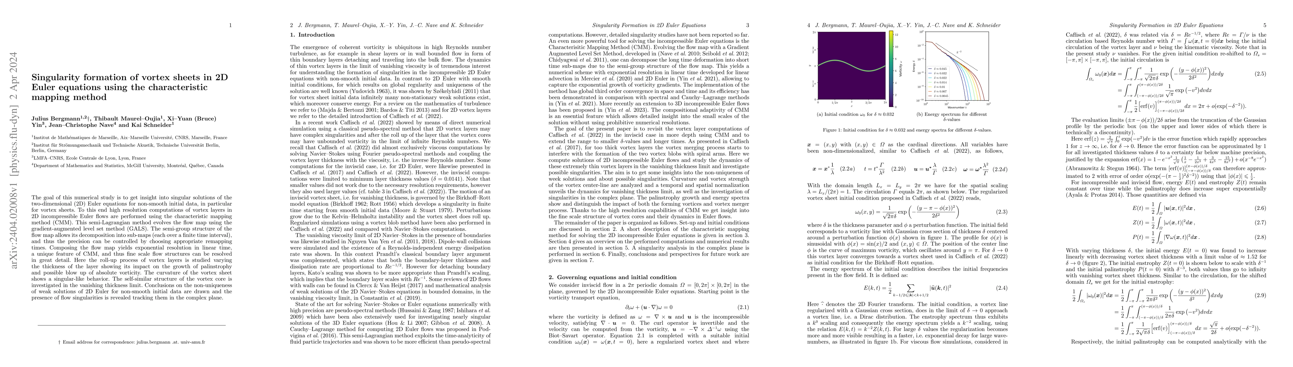 Thumbnail for Singularity formation of vortex sheets in 2D Euler equations using the
  characteristic mapping method