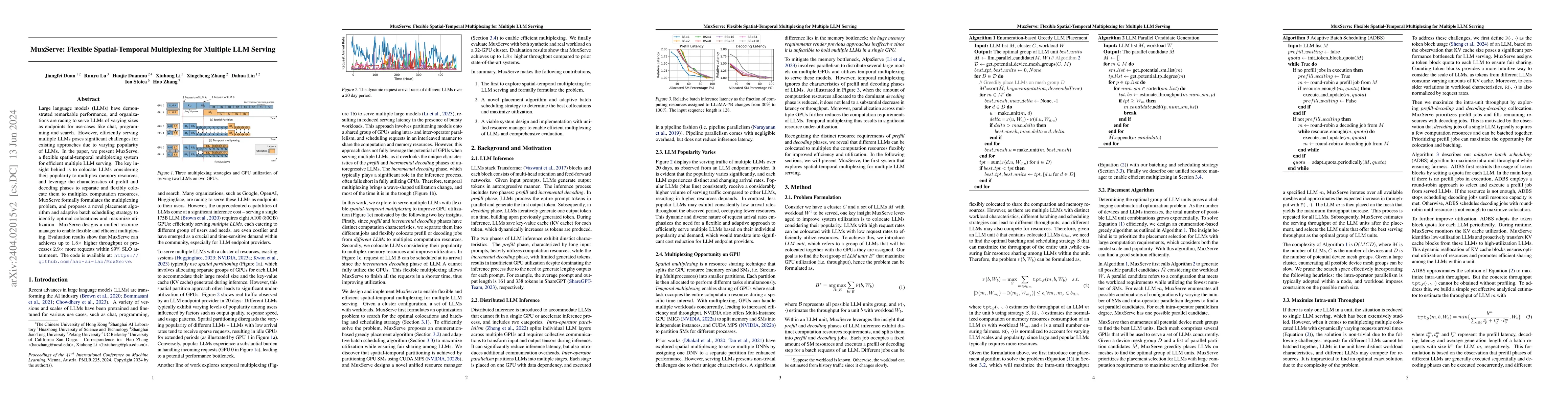Thumbnail for MuxServe: Flexible Spatial-Temporal Multiplexing for Multiple LLM
  Serving
