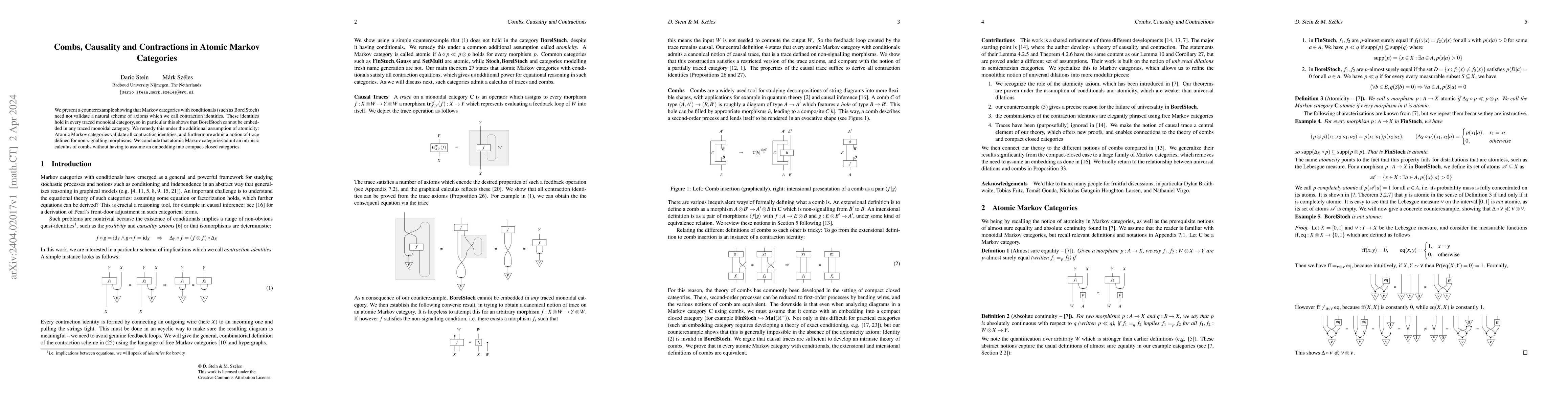 Thumbnail for Combs, Causality and Contractions in Atomic Markov Categories