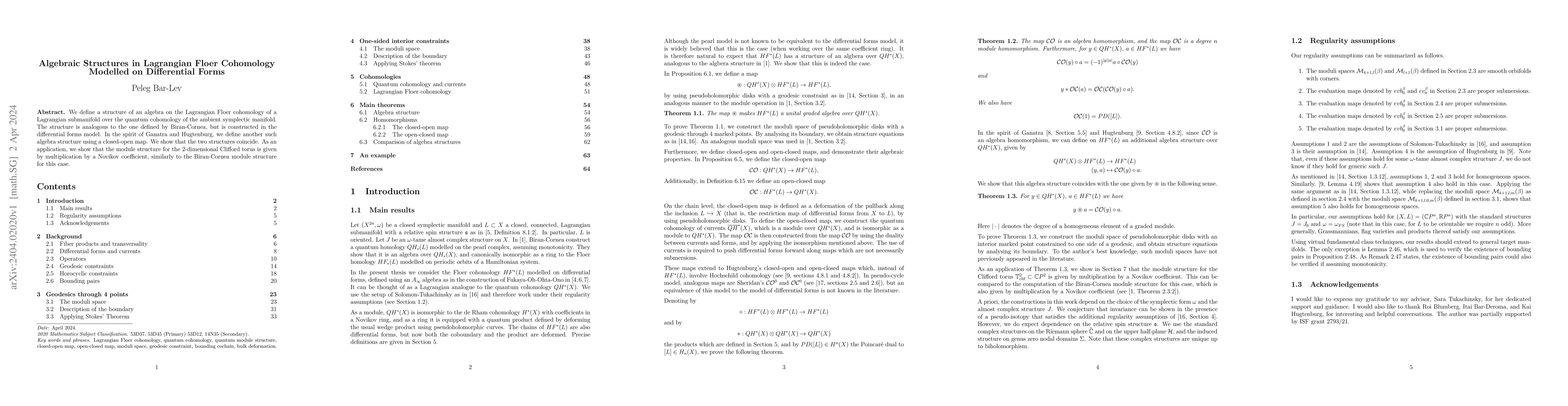 Thumbnail for Algebraic structures in Lagrangian Floer cohomology modelled on
  differential forms
