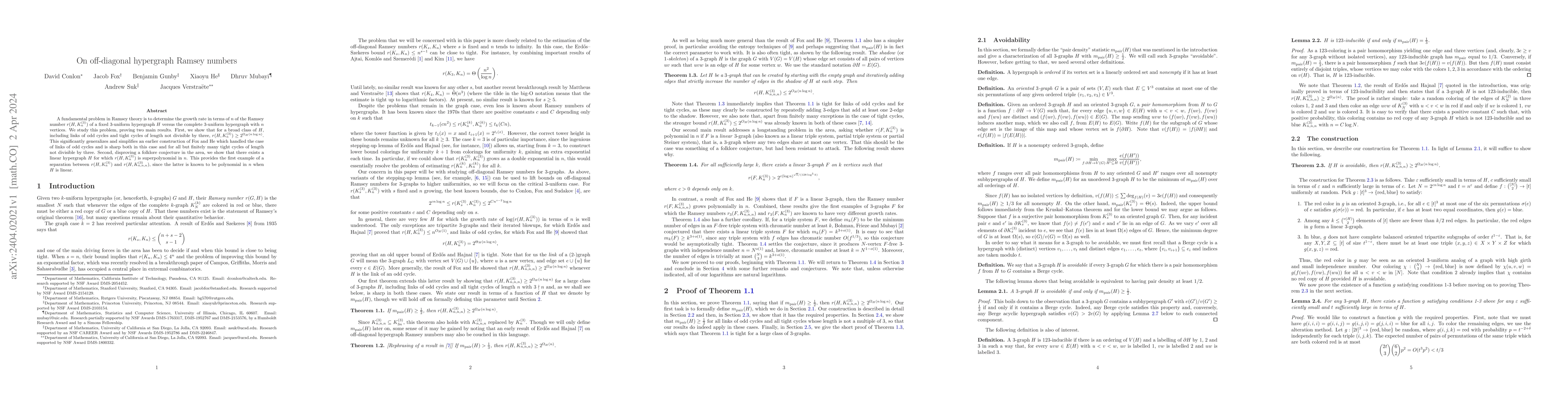 Thumbnail for On off-diagonal hypergraph Ramsey numbers