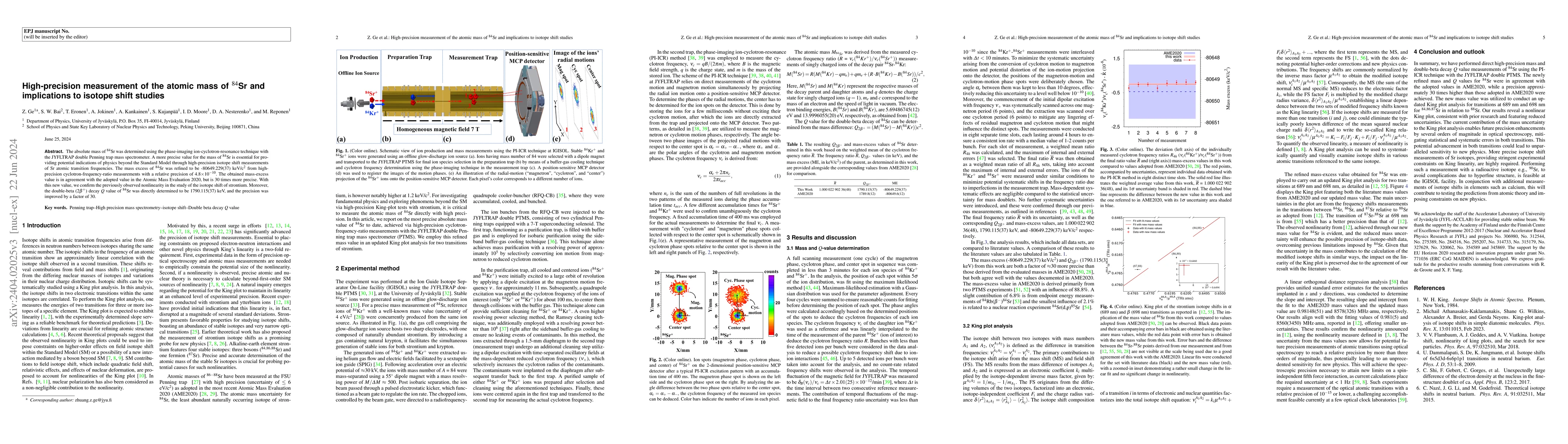 Thumbnail for High-precision measurement of the atomic mass of $^{84}$Sr and
  implications to isotope shift studies