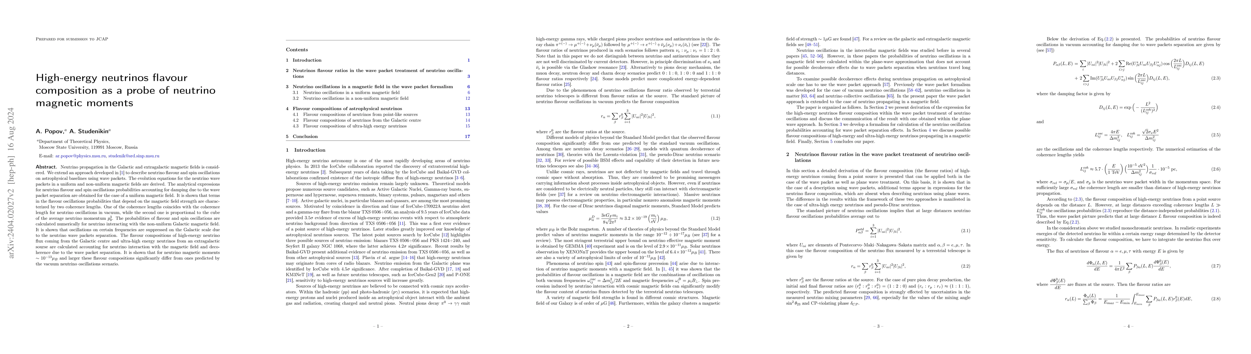 Thumbnail for High-energy neutrinos flavour composition as a probe of neutrino
  magnetic moments
