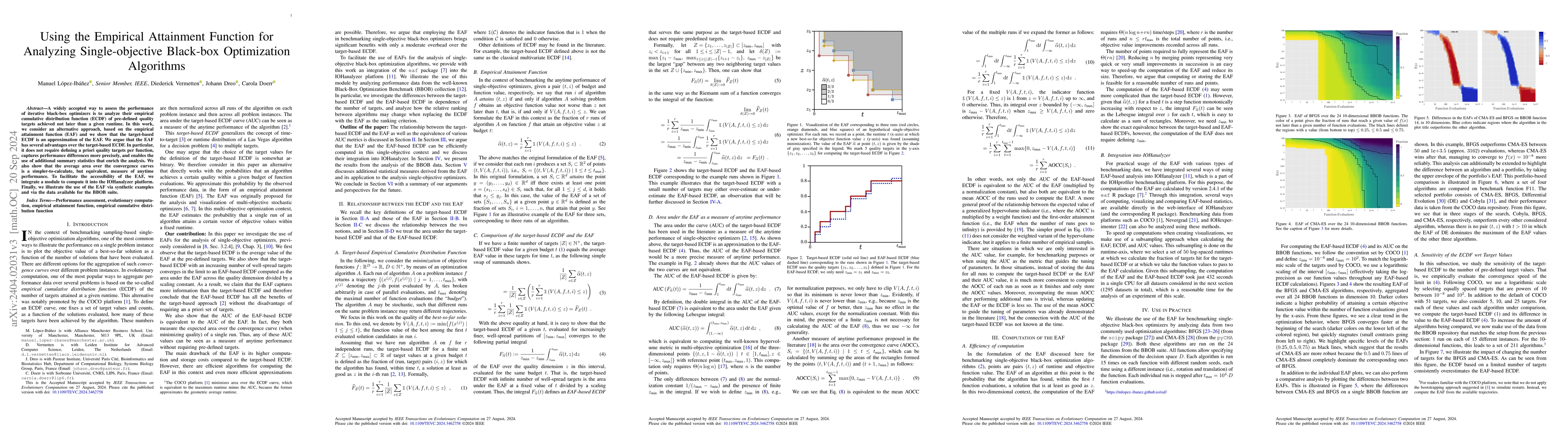Thumbnail for Using the Empirical Attainment Function for Analyzing Single-objective
  Black-box Optimization Algorithms