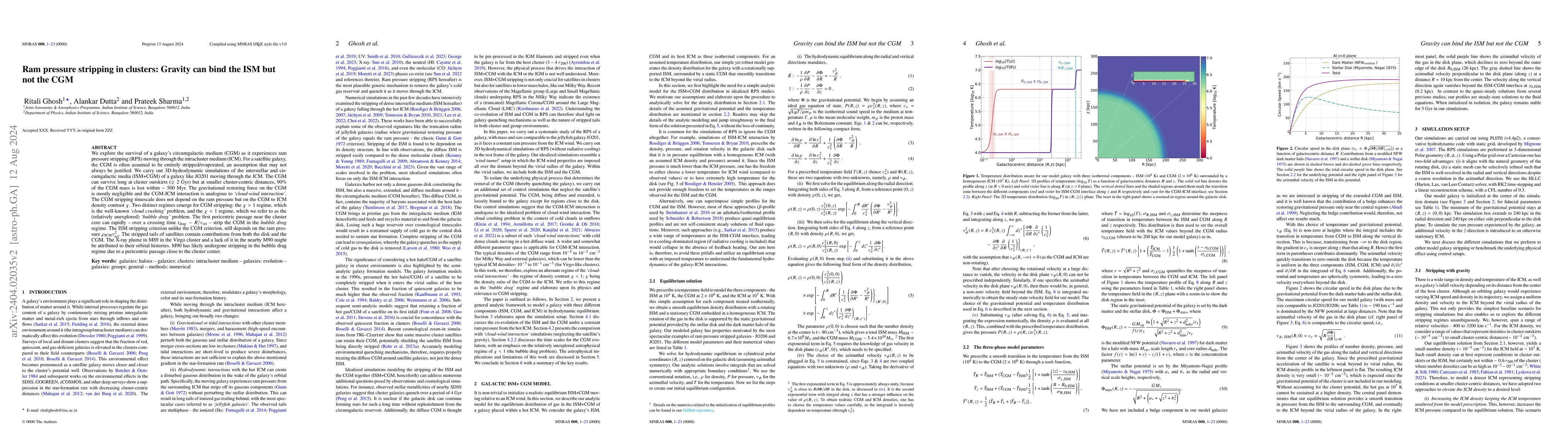 Thumbnail for Ram pressure stripping in clusters: Gravity can bind the ISM but not the
  CGM