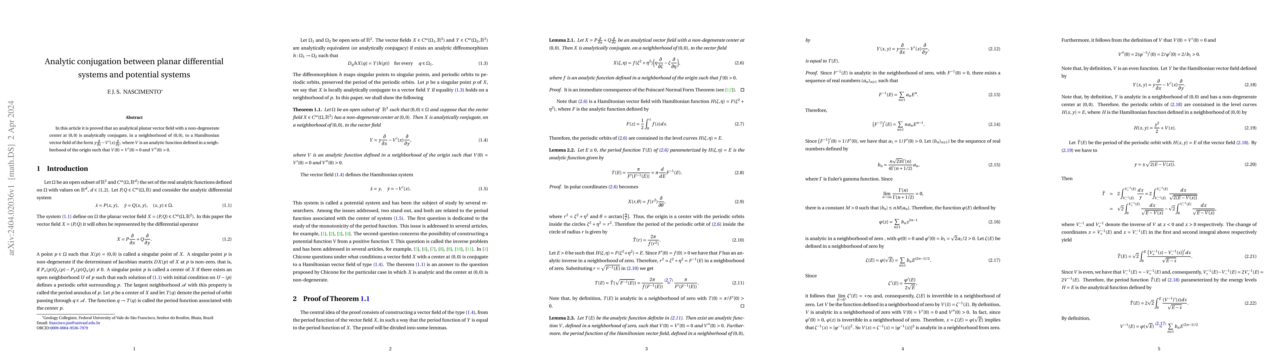 Thumbnail for Analytic conjugation between planar differential systems and potential
  systems