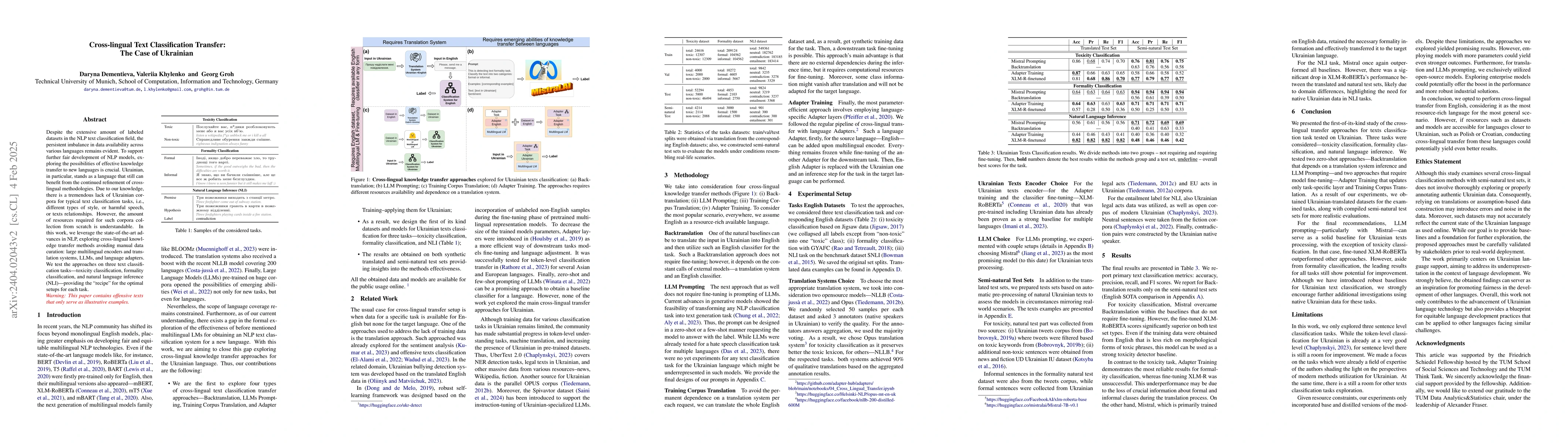 Thumbnail for Ukrainian Texts Classification: Exploration of Cross-lingual Knowledge
  Transfer Approaches