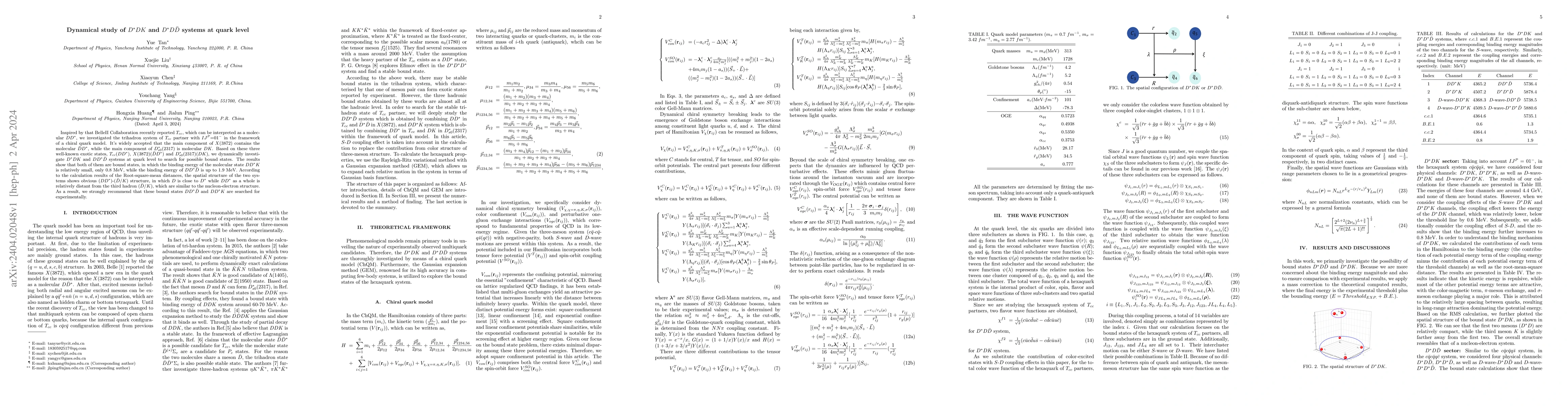 Thumbnail for Dynamical study of $D^{*}DK$ and $D^{*}D \bar{D}$ systems at quark level