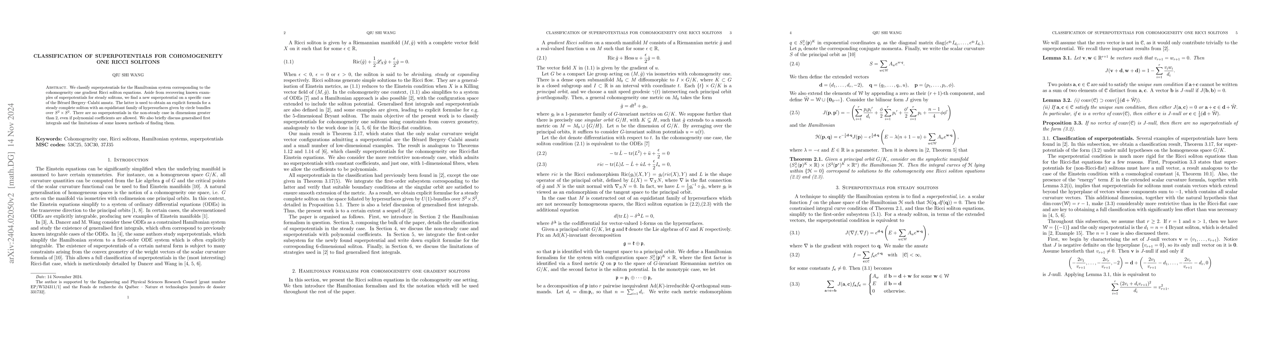 Thumbnail for Classification of superpotentials for cohomogeneity one Ricci solitons