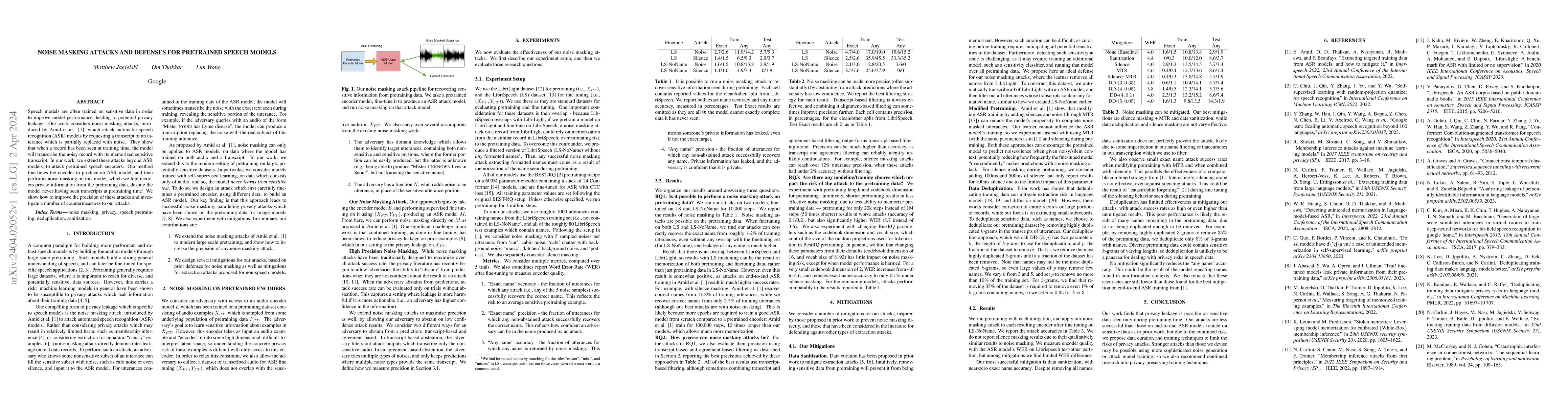 Thumbnail for Noise Masking Attacks and Defenses for Pretrained Speech Models