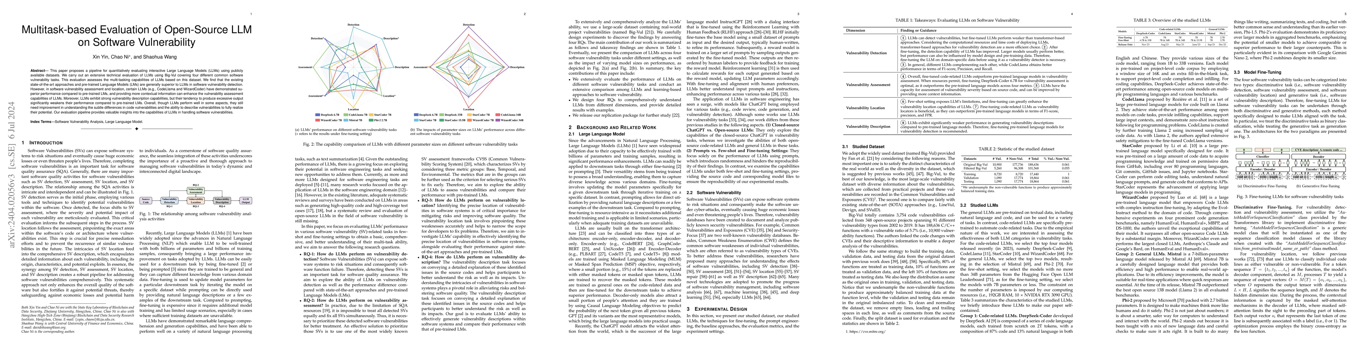 Thumbnail for Multitask-based Evaluation of Open-Source LLM on Software Vulnerability