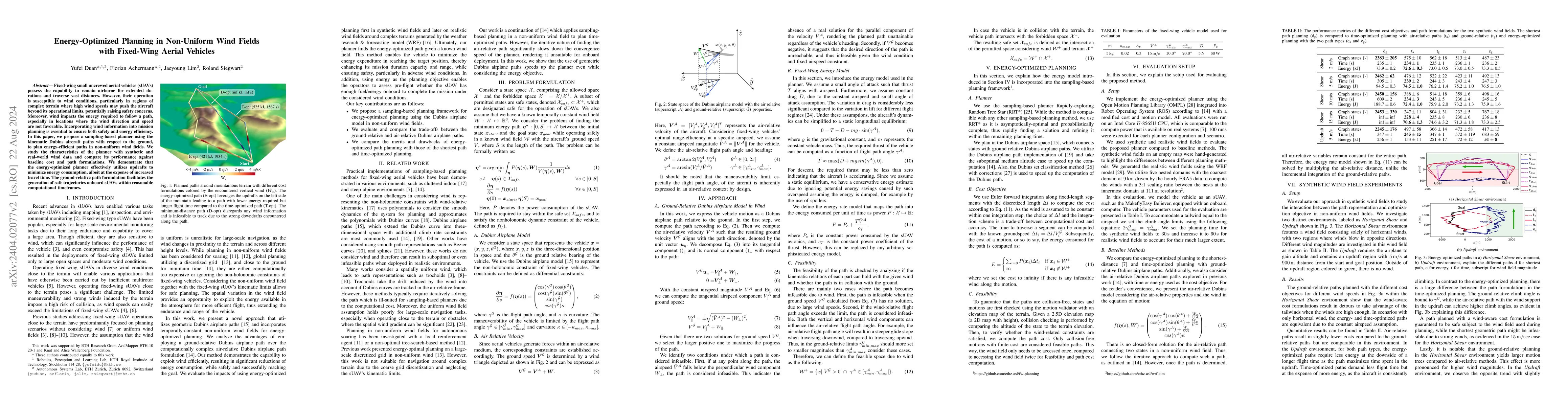 Thumbnail for Energy-Optimized Planning in Non-Uniform Wind Fields with Fixed-Wing
  Aerial Vehicles