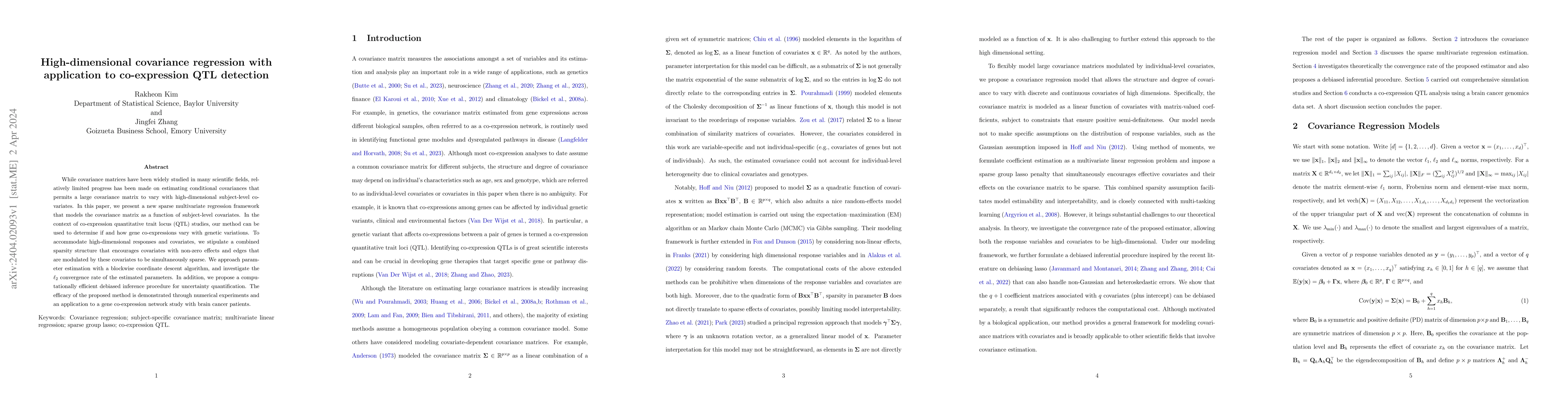 Thumbnail for High-dimensional covariance regression with application to co-expression
  QTL detection
