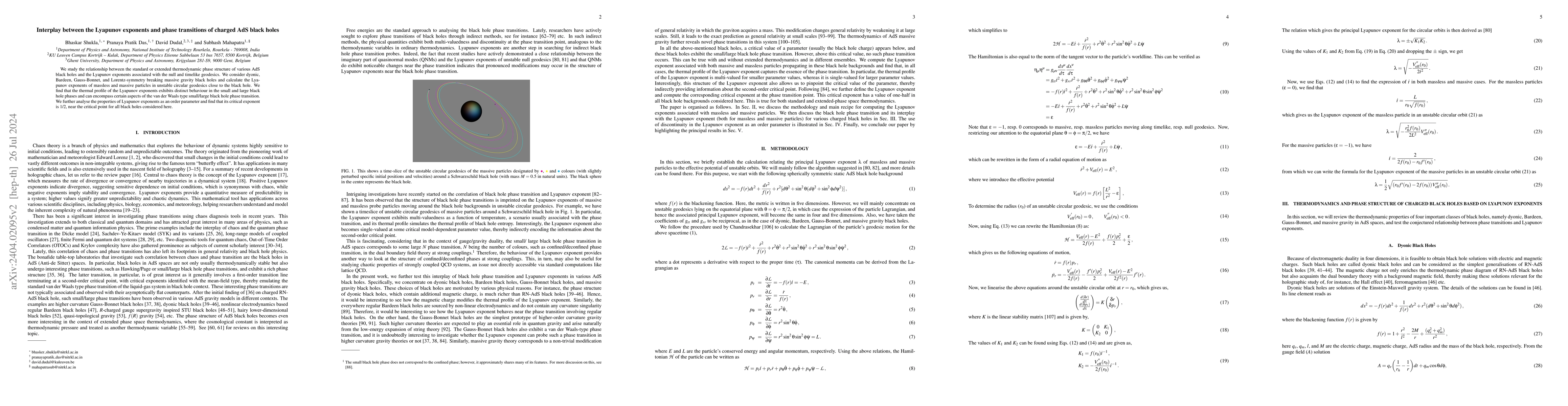 Thumbnail for Interplay between the Lyapunov exponents and phase transitions of
  charged AdS black holes