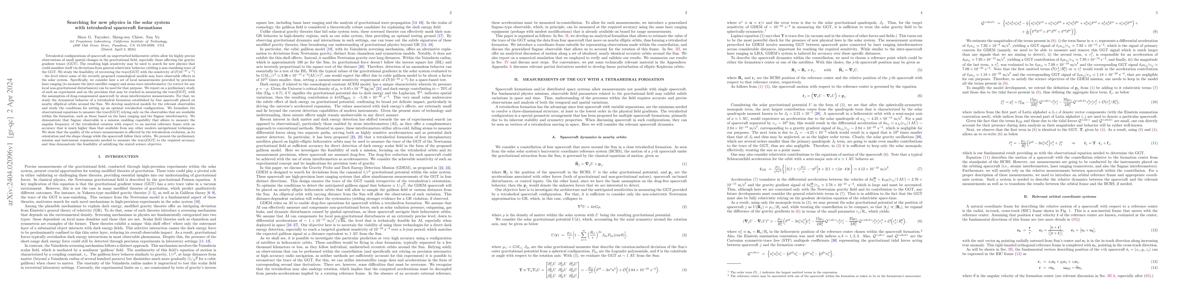 Thumbnail for Searching for new physics in the solar system with tetrahedral
  spacecraft formations