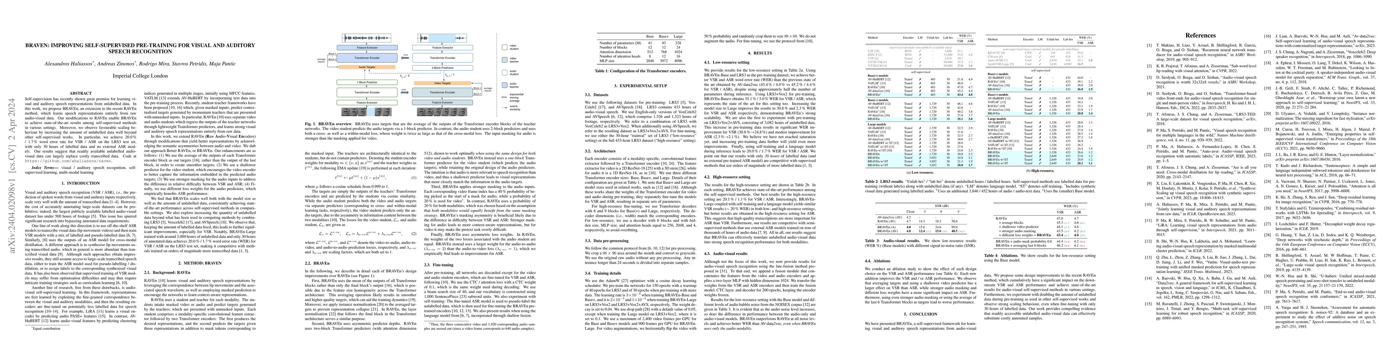 Thumbnail for BRAVEn: Improving Self-Supervised Pre-training for Visual and Auditory
  Speech Recognition