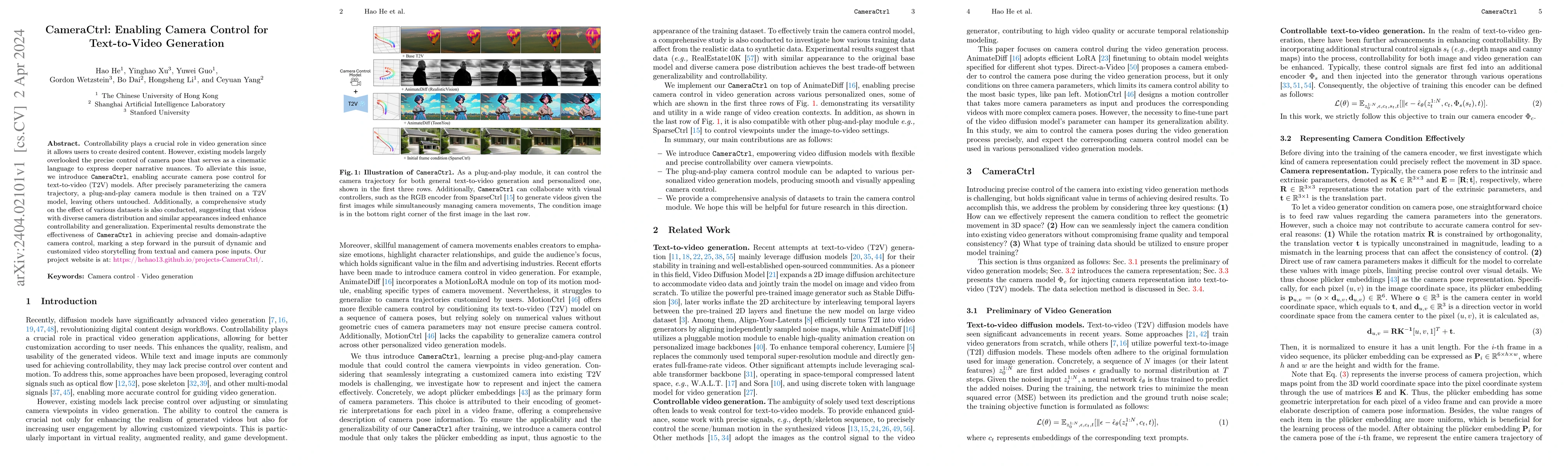 Thumbnail for CameraCtrl: Enabling Camera Control for Text-to-Video Generation