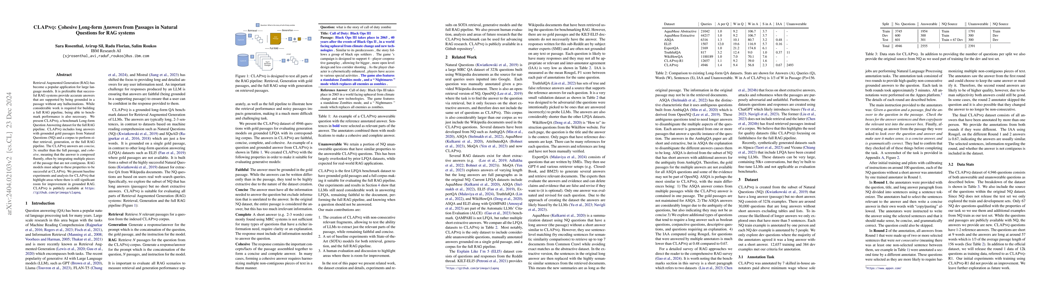 Thumbnail for CLAPNQ: Cohesive Long-form Answers from Passages in Natural Questions
  for RAG systems