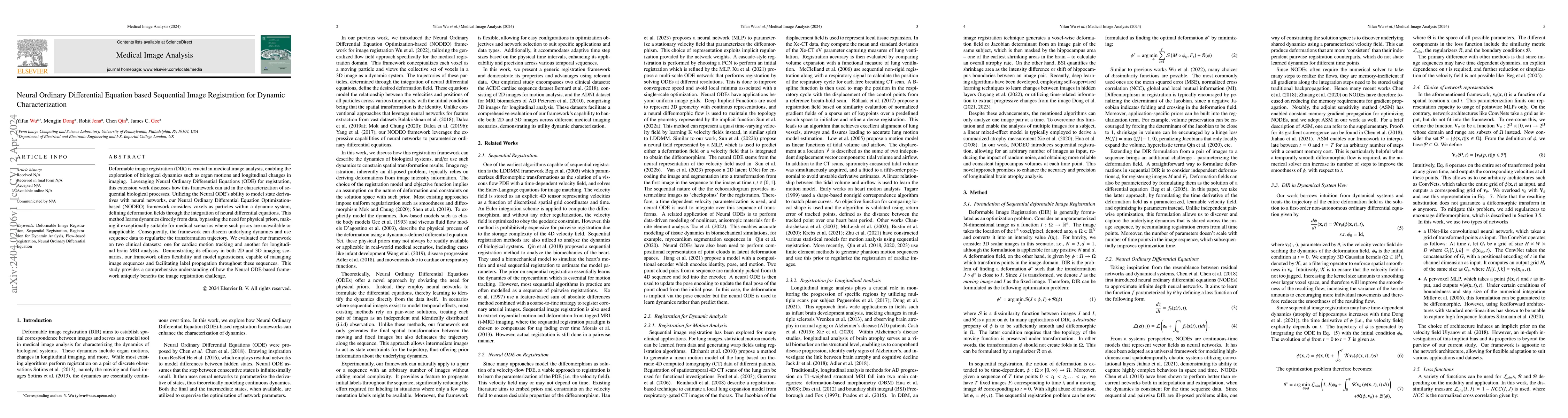 Thumbnail for Neural Ordinary Differential Equation based Sequential Image
  Registration for Dynamic Characterization