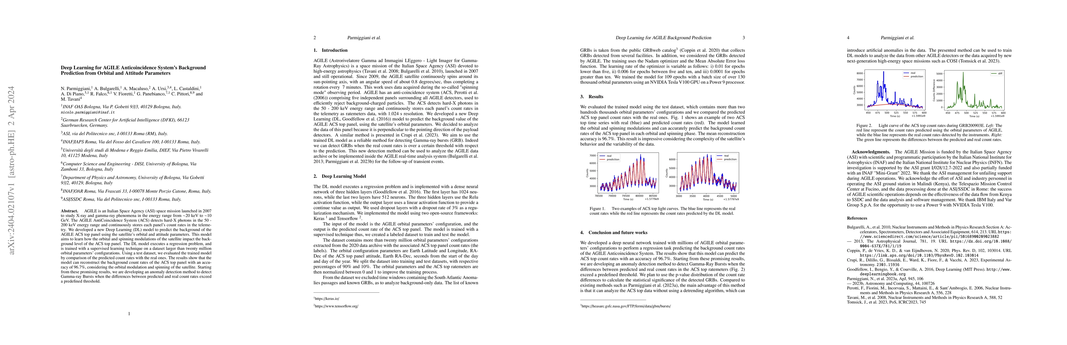 Thumbnail for Deep Learning for AGILE Anticoincidence System's Background Prediction
  from Orbital and Attitude Parameters