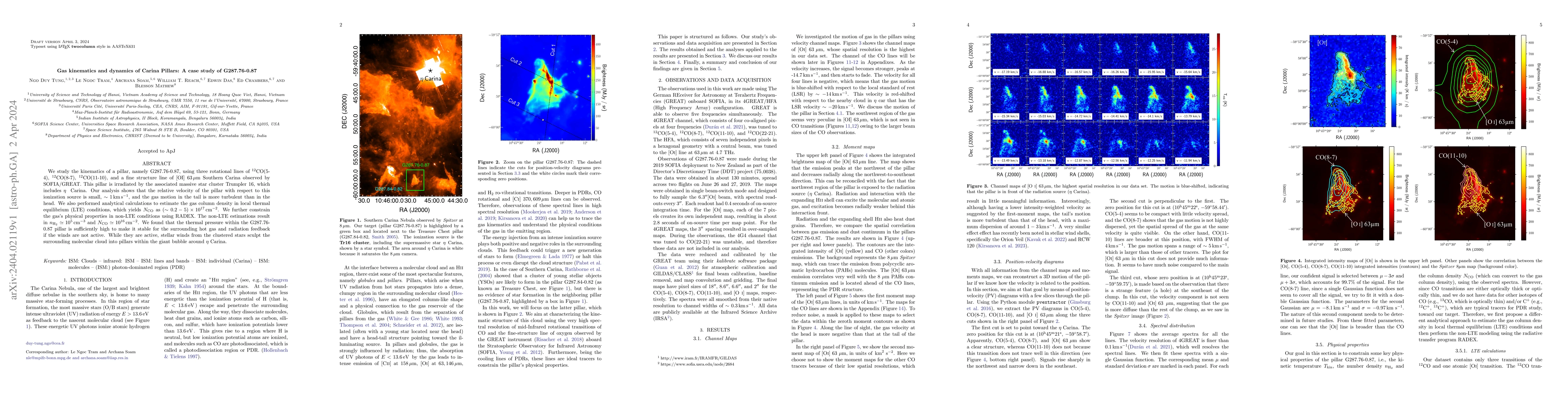 Thumbnail for Gas kinematics and dynamics of Carina Pillars: A case study of
  G287.76-0.87
