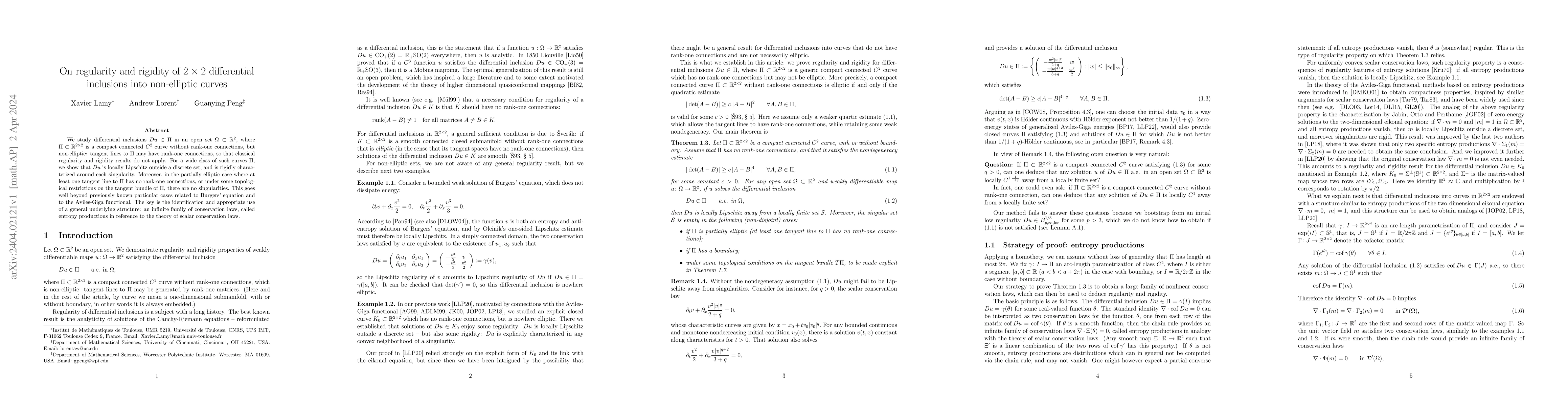 Thumbnail for On regularity and rigidity of $2\times 2$ differential inclusions into
  non-elliptic curves