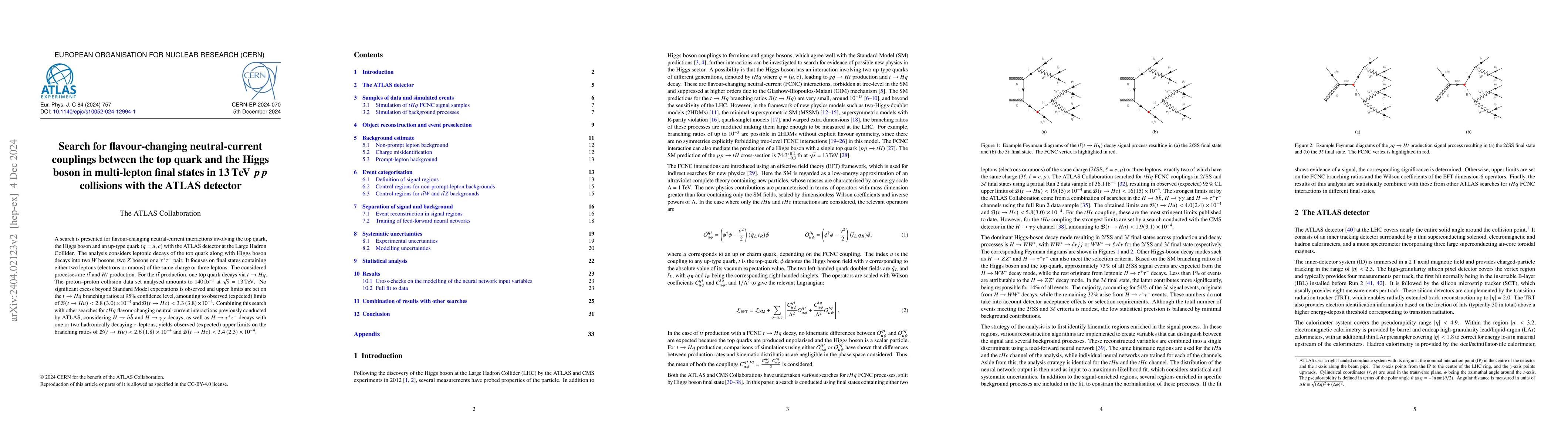 Thumbnail for Search for flavour-changing neutral-current couplings between the top
  quark and the Higgs boson in multi-lepton final states in 13 TeV $pp$
  collisions with the ATLAS detector