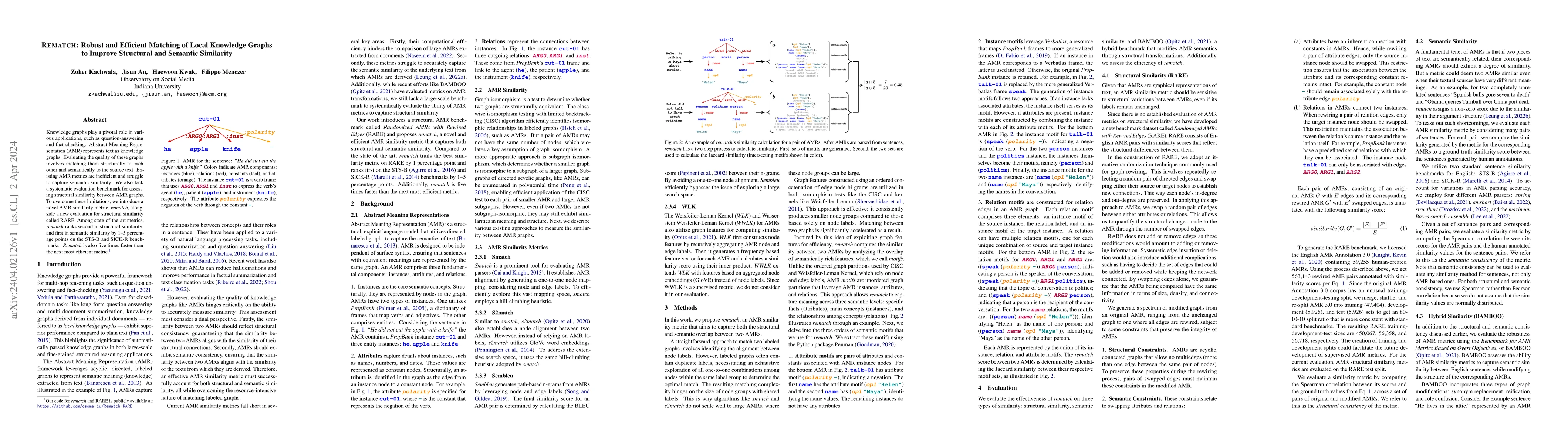 Thumbnail for Rematch: Robust and Efficient Matching of Local Knowledge Graphs to
  Improve Structural and Semantic Similarity